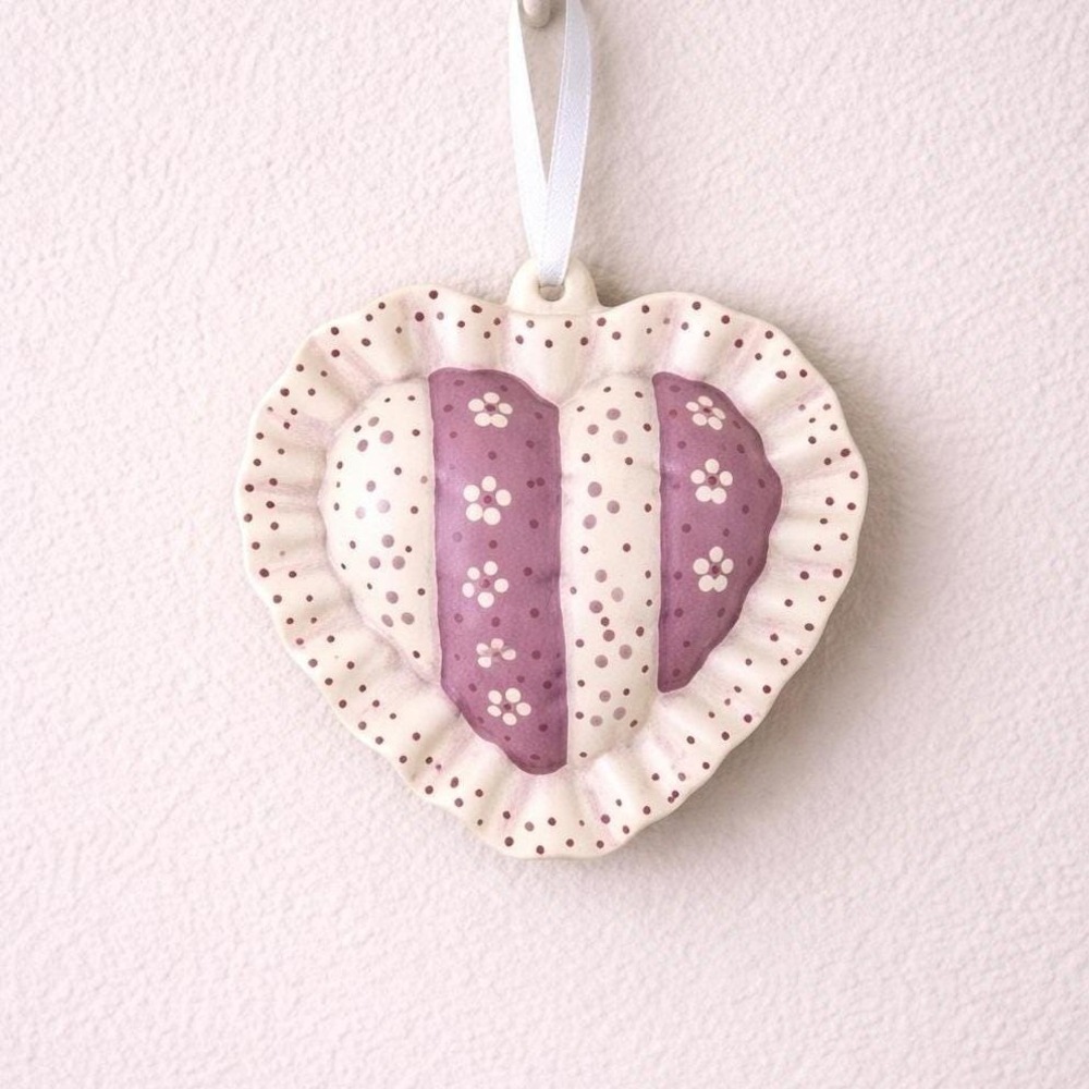 Vintage Heart Ornament Pink Floral Ceramic 1987 Christmas Decor